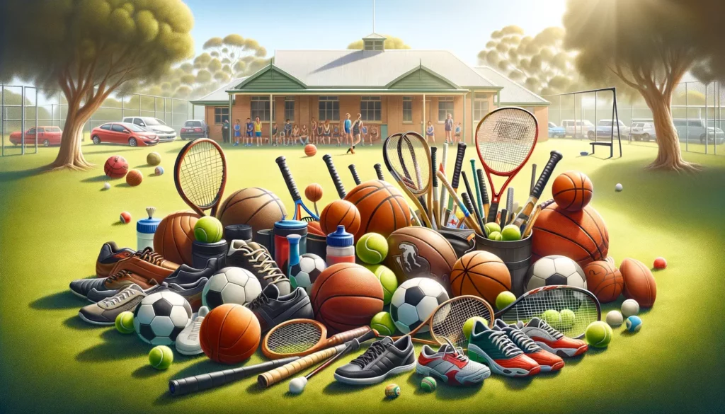 Image of a pile of sports equipment at a local sports club